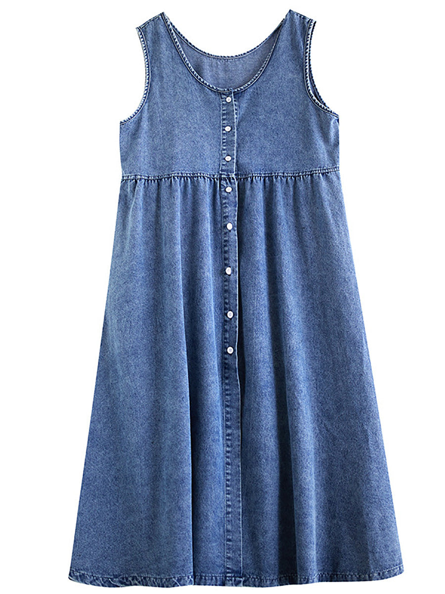 Women Casual Summer Denim A-Shape Loose Vest Dress