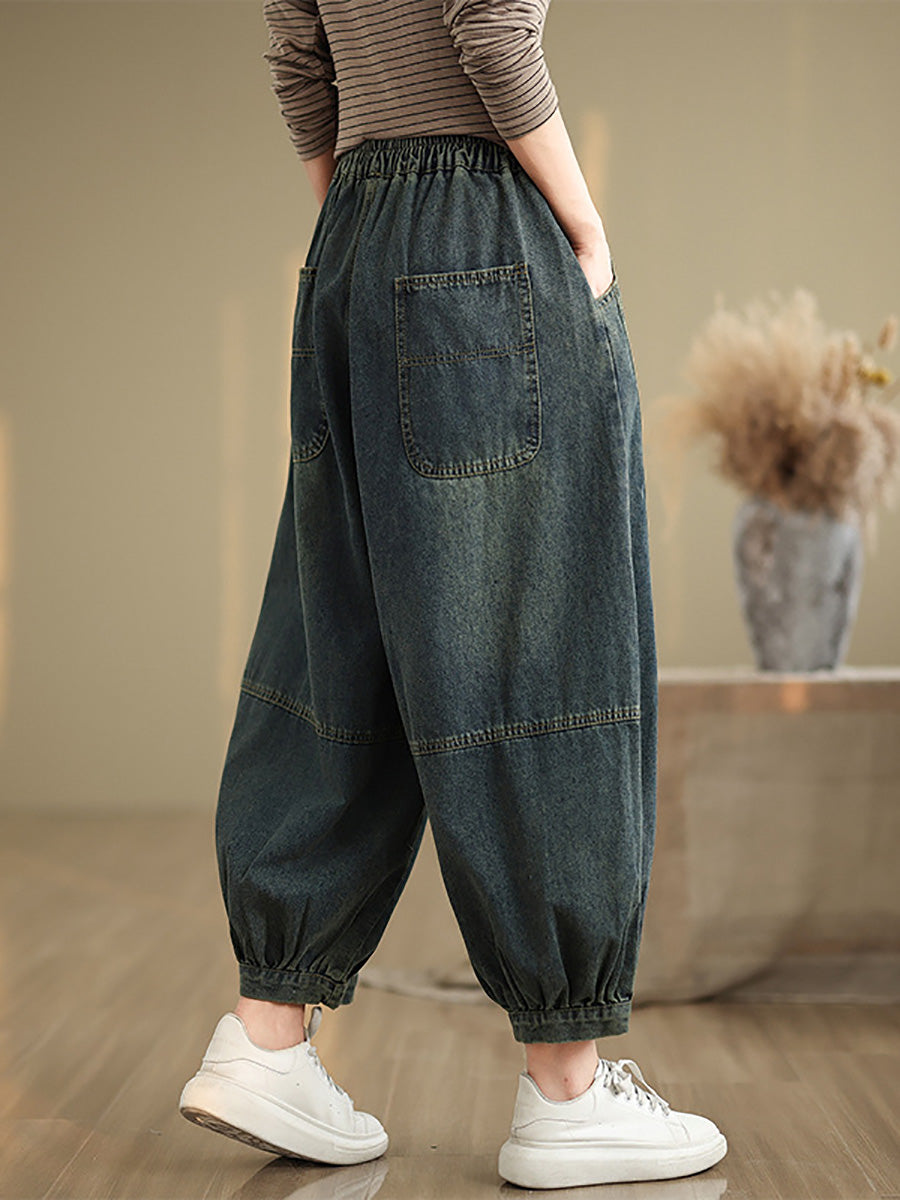 Women Autumn Vintage Denim Loose Harem Pants