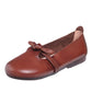 Women Summer Ethnic Solid Bowknot Leather Flat Shoes