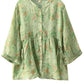 Women Summer Artsy Floral Strap Button Ramie Shirt