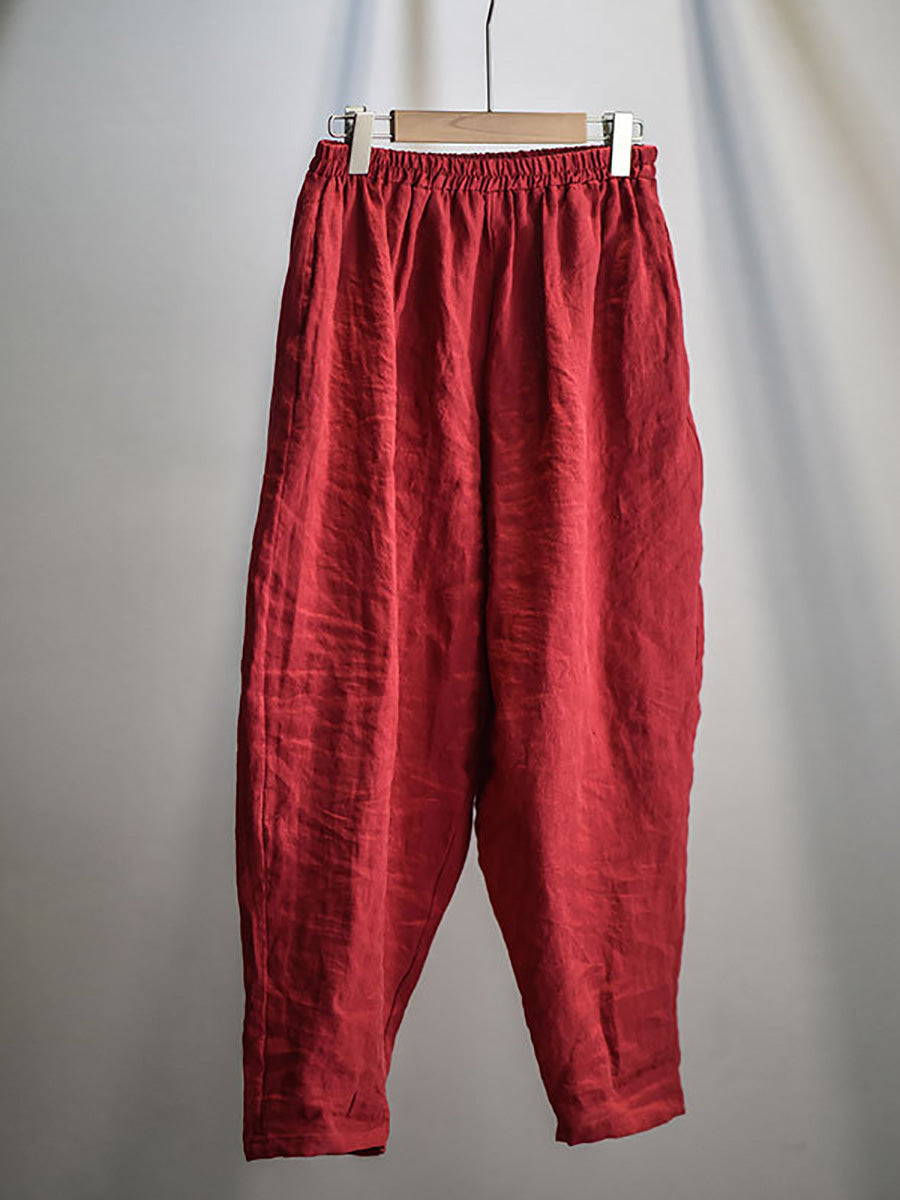 Women Vintage Spring Linen Solid Harem Pants