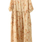 Women Summer Artsy Flower O-Neck Ramie Dress