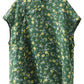 Women Summer Vintage Floral Stand Collar Ramie Shirt