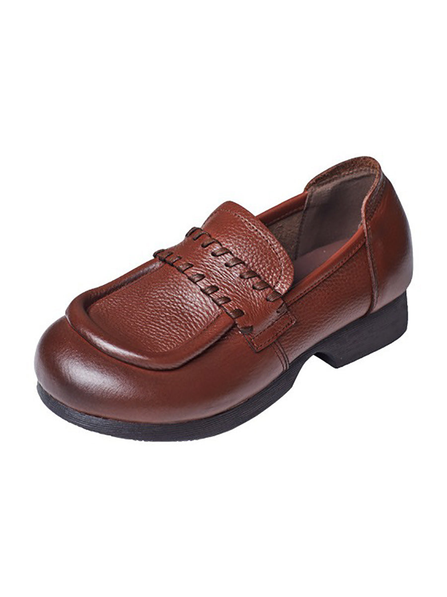 Women Vintage Genuine Solid Leather Low Heel Shoes