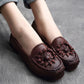 Women Vintage Flower Genuine Leather Low Heel Shoes