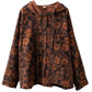 Women Vintage Autumn Flower Button Cotton Linen Hooded Coat