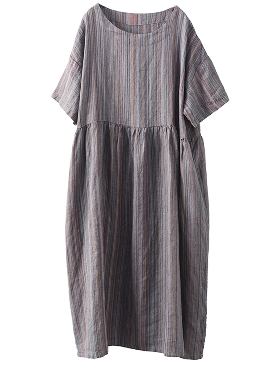 Women Summer Artsy Stripe Loose Linen Dress