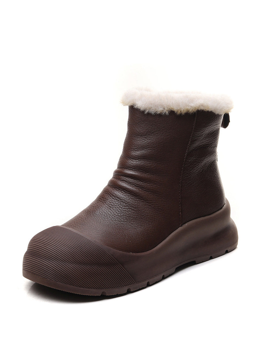 Women Vintage Winter Genuine Leather Fleece-lined Boots