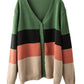 Women Autumn Colorblock V-Neck Knit Sweater