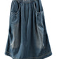 Women Retro Fade Pocket Elastic Waist Denim Skirt