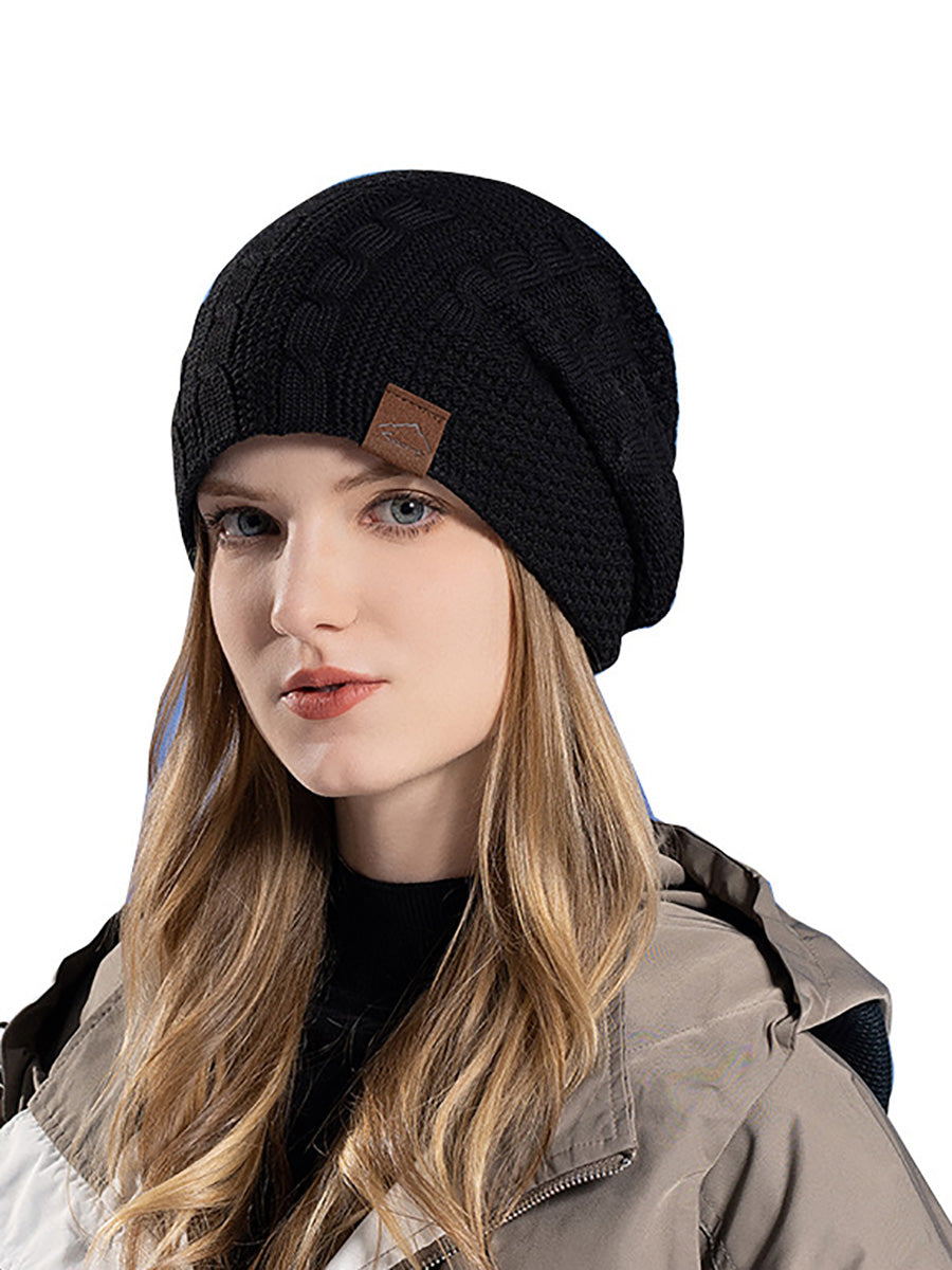 Women Winter Casual Fleece-lined Knit Solid Hat