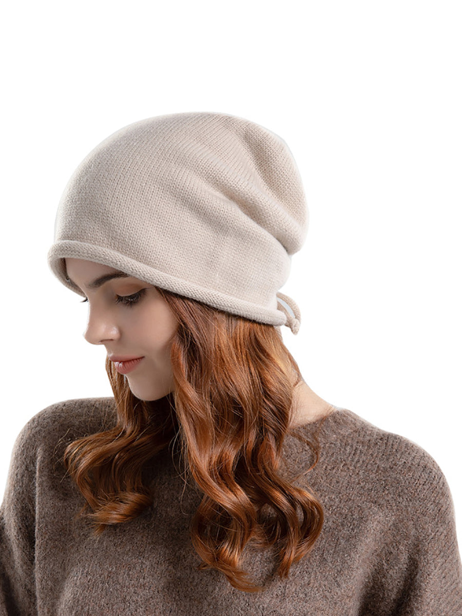 Women Autumn Pure Color Strap Knit Hat