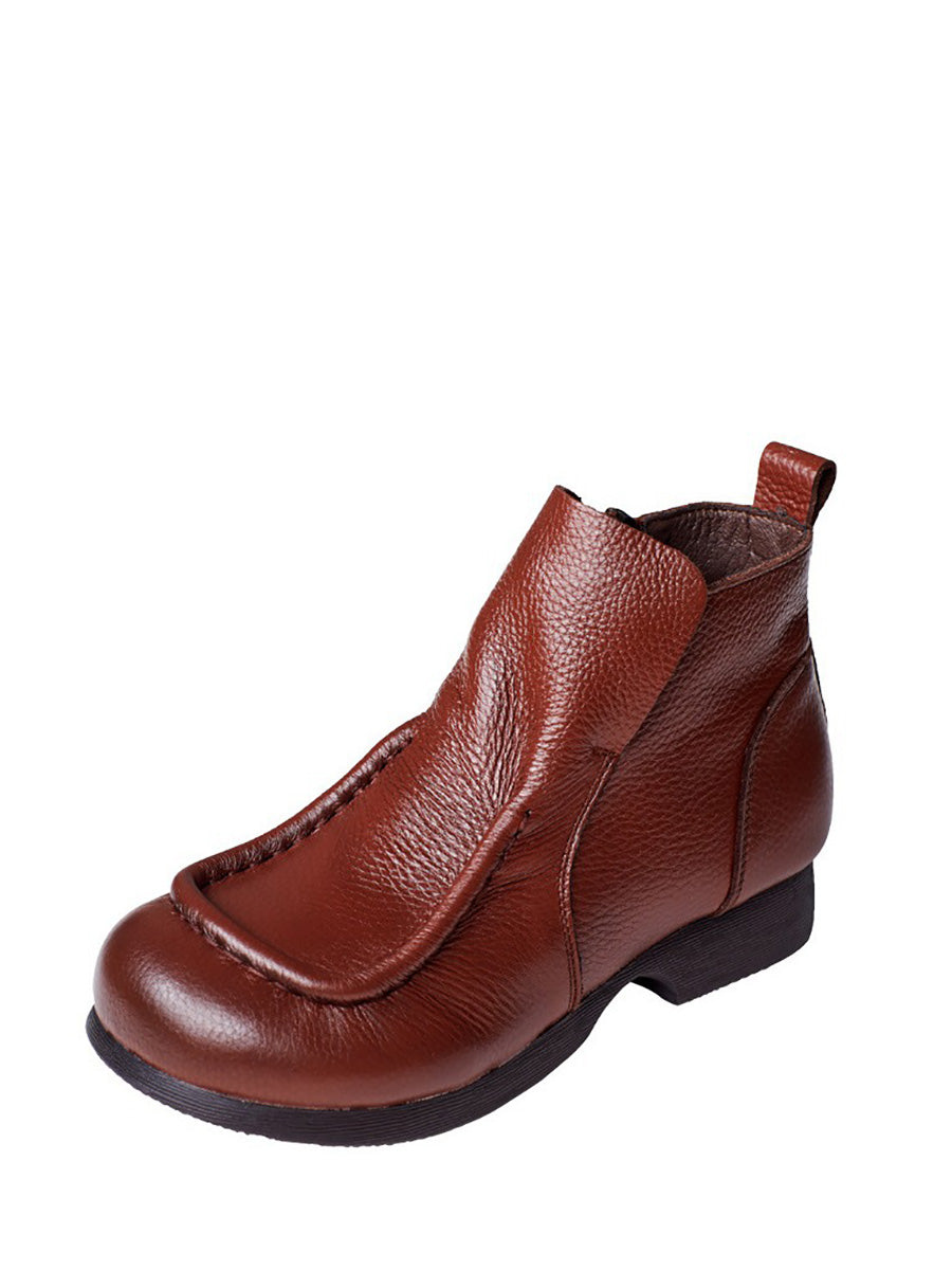 Women Autumn Soft Leather Zipper Low Heel Ankle Boots