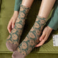 5 Pairs Women Artsy Flower Jacquard Cotton Socks