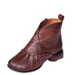 Women Vintage Autumn Shirred Low Heel Ankle Boots