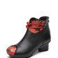 Women Retro Genuine Leather Flower Spliced Chunky Heel Boots