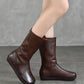 Women Casual Winter Genuine Leather Mid Heel Flat Boots