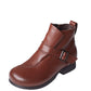 Women Vintage Autumn Soft Leather Buckle Low Heel Boots