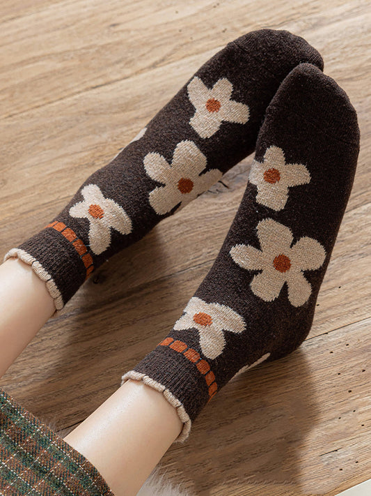 5 Pairs Women Winter Wool Flower Socks