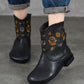 Women Vintage Flower Embroidery Leather Low Heel Boots