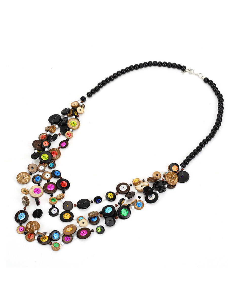 Fashion Colorful Wooden Bead Weave Multi-layer Necklace