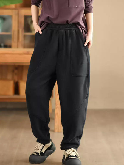 Women Autumn Vintage Cotton Fleece-lined Harem Pants