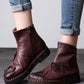 Women Vintage Leather Patch Spliced Ankle Boots