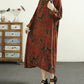 Women Vintage Autumn Flower Strap V-Neck Cotton Dress