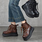 Women Vintage Genuine Leather Fleece-lined Platform Ankle Boots