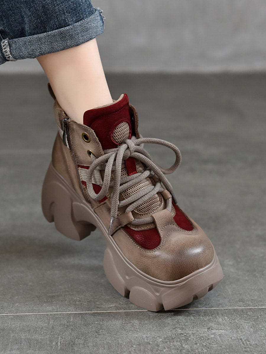 Women Winter Colorblock Leather Platform Boots