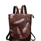 Women Vintage Leather Feather Embossing Backpack