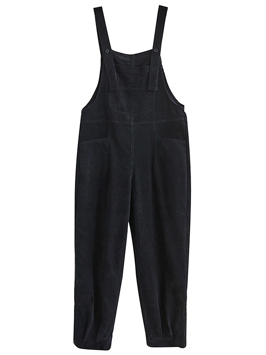 Women Casual Autumn Solid Corduroy Loose Jumpsuits