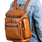 Retro Pure Color Leather Zipper Large Capacity Backpack