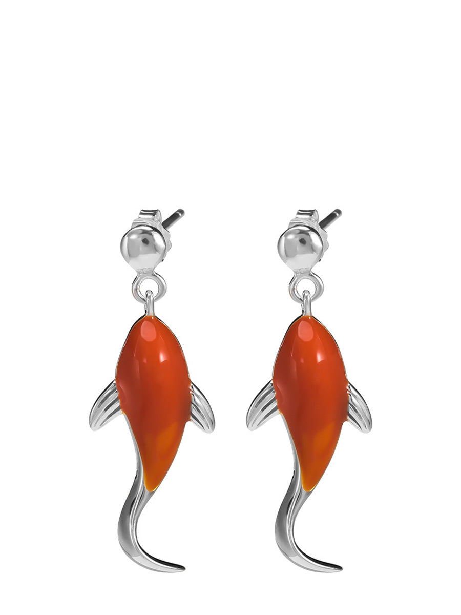 Women Casual Red Koi Sliver Pandent Earrings