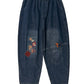 Women Autumn Artsy Embroidery Denim Harem Pants