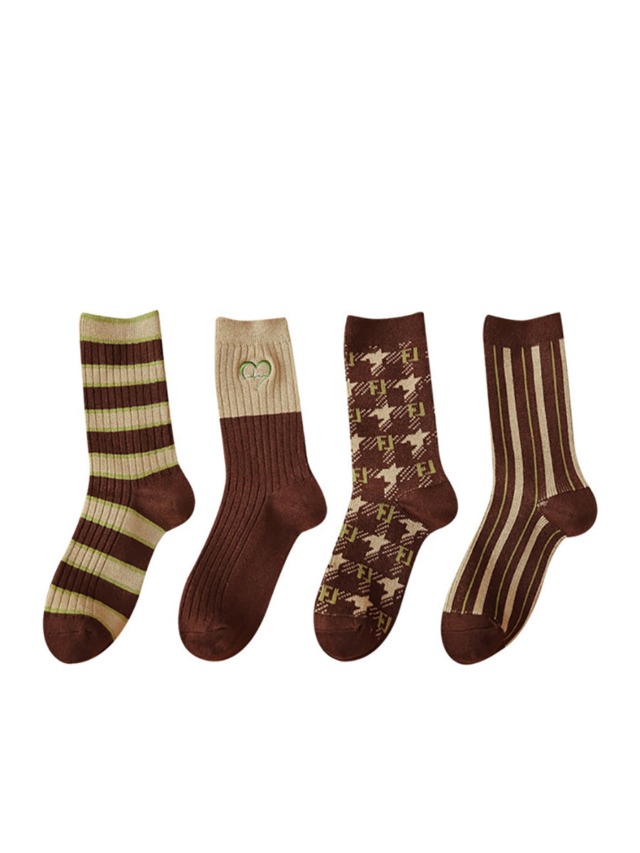 4 Pairs Women Winter Artsy Knit Wool Socks