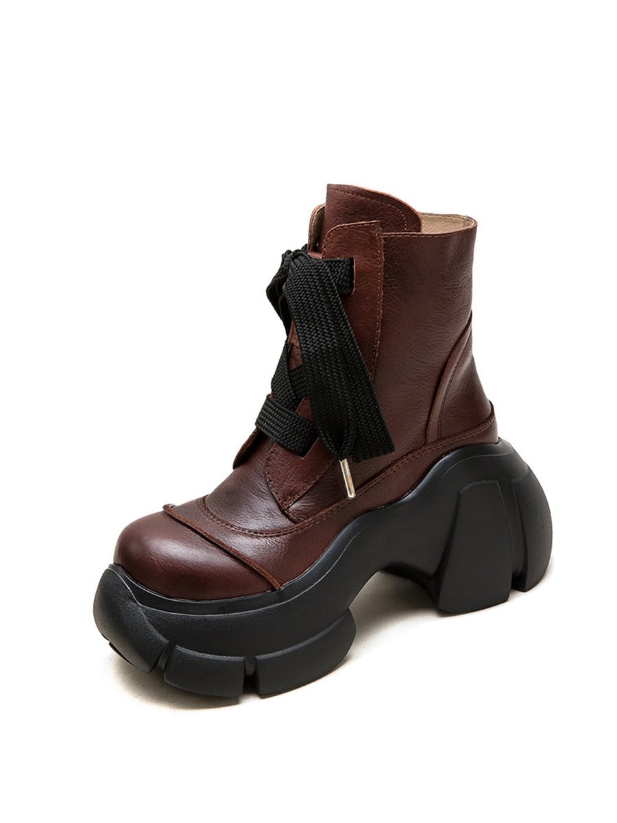 Women Winter Fashion Leather Fleece-lined Platform Boots