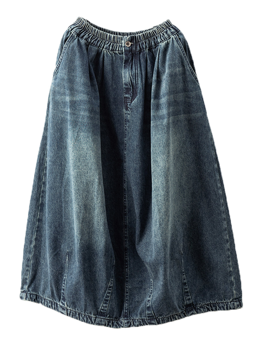 Women Autumn Casual Solid Back Hem Split Denim Skirt