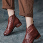 Women Vintage Autumn Shirred Low Heel Ankle Boots