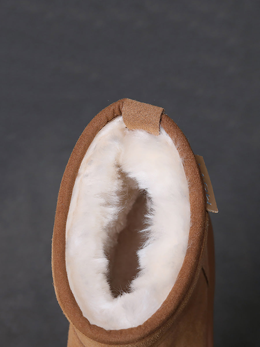 Women Winter Genuine Leather Fleece-lined Flat Boots