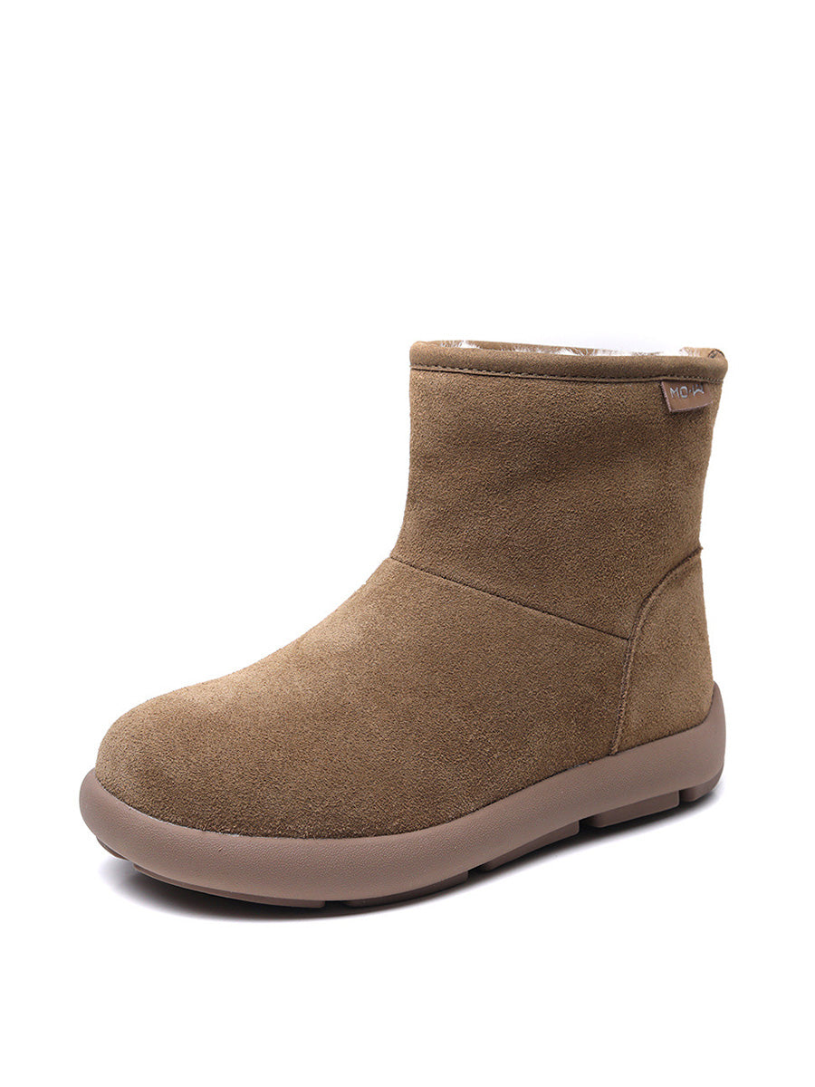 Women Winter Genuine Leather Fleece-lined Flat Boots