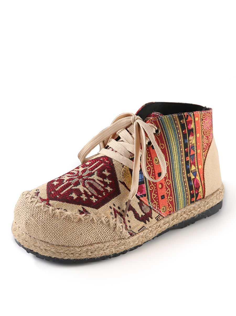 Women Autumn Ethnic Linen Embroidery Ankle Boots