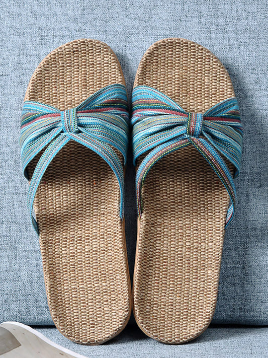 Women Summer Ethnic Linen Indoor Flat Slippers