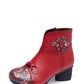 Women Ethnic Autumn Flower Spliced Leather Mid-Heel Boots