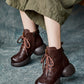 Women Winter Leather Spliced Zipper Strap Platform Heel Boots