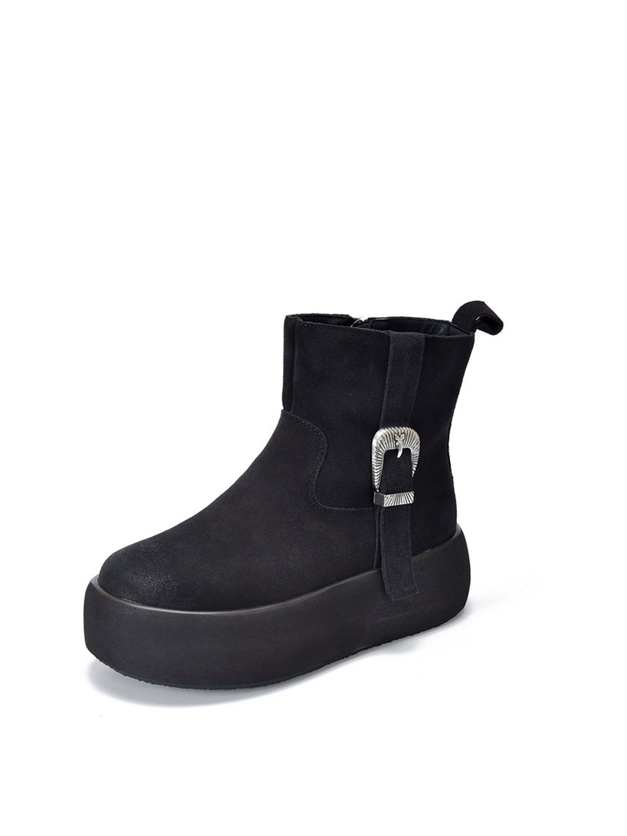 Women Winter Genuine Leather Fleece-lined Platform Boots