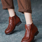 Women Autumn Soft Leather Zipper Low Heel Ankle Boots