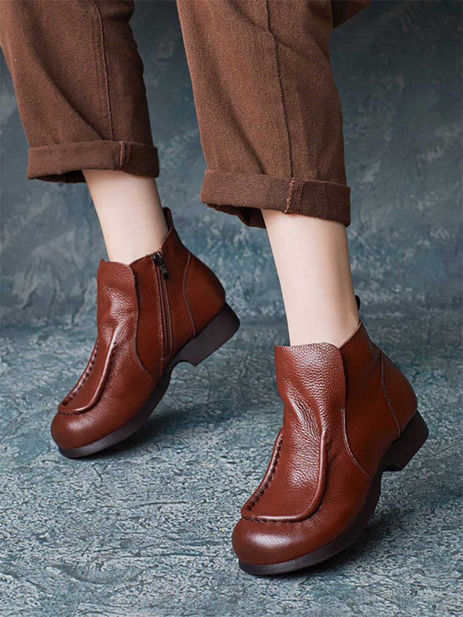 Women Autumn Soft Leather Zipper Low Heel Ankle Boots