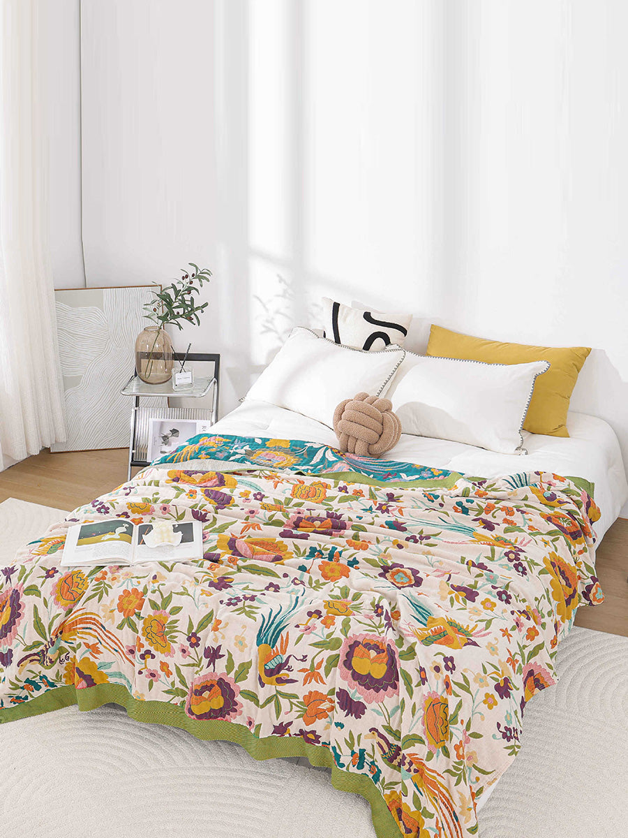 Multi-layer Cotton Flower Jacquard Bedcover Sofa Blanket