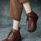 Women Vintage Genuine Leather Spliced Strap Mid-Heel Boots